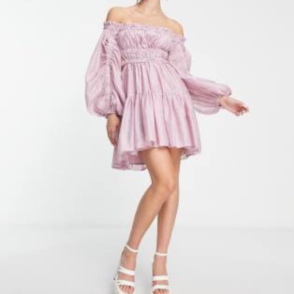 ASOS lilac off shoulder mini dress
